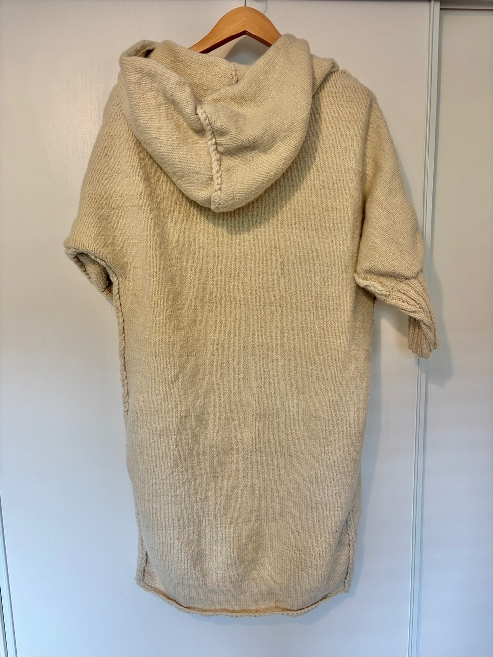 Boho Indie Handmade Hooded Open Cardigan Size Medium Knit Festival Rare Wool - Picture 2 of 8